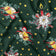 Tissu en coton - Cloches et étoiles sur fond vert