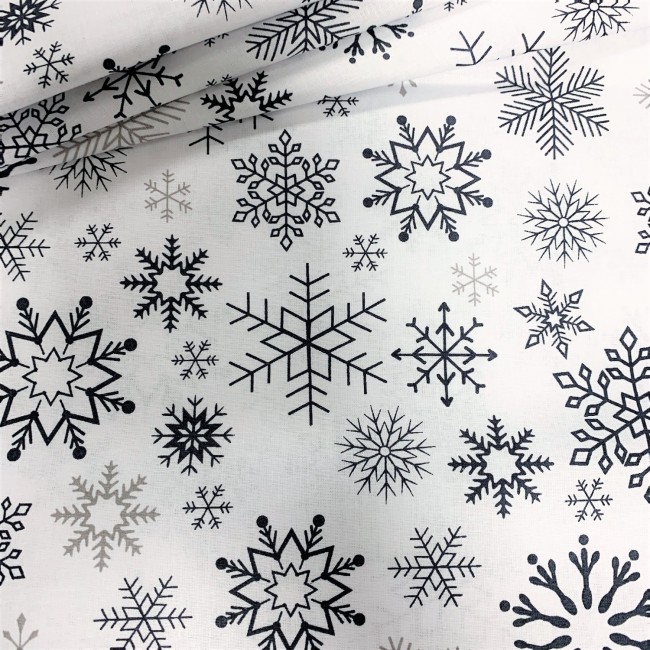 Tissu en coton - Flocons de neige de Noël noir et anthracite