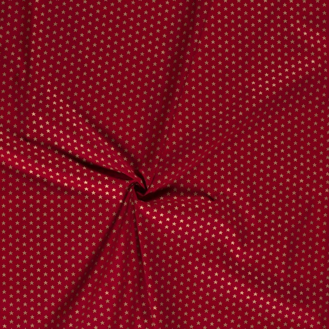 Coton PRIME - Étoiles d'or sur rouge de Noël