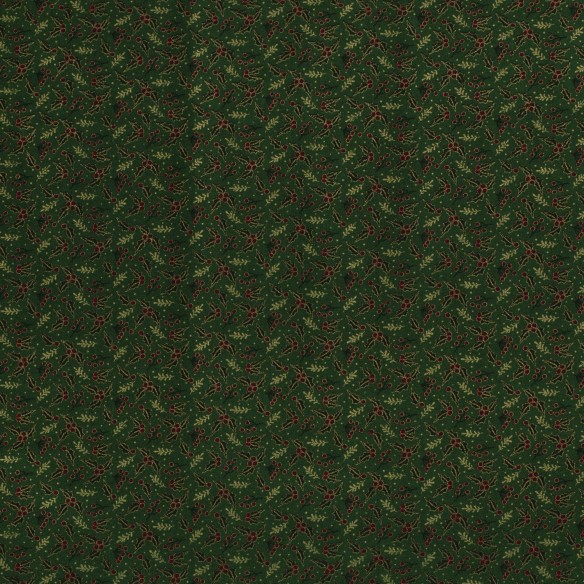 Coton PRIME - Petites brindilles sur le vert de Noël