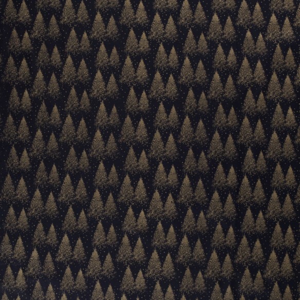 Coton PRIME - Arbres de Noël dorés sur bleu marine