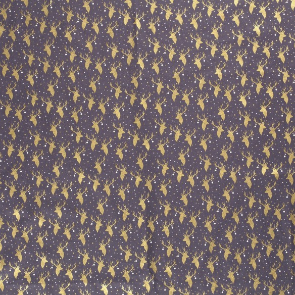 Coton PRIME - Renne d'or sur gris de Noël