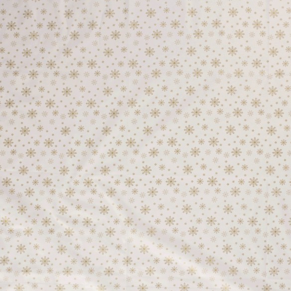Coton PRIME - Flocons de neige d'or sur blanc de Noël