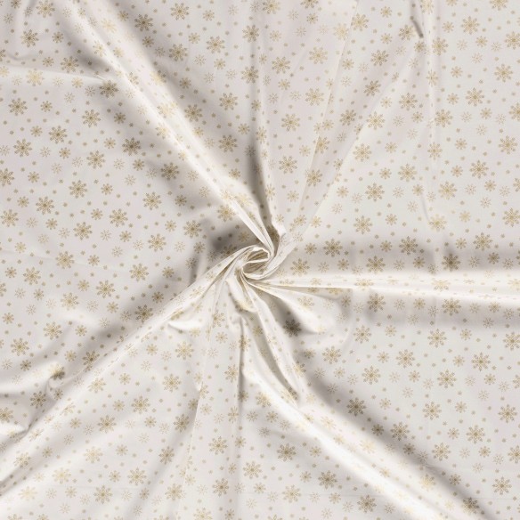 Coton PRIME - Flocons de neige d'or sur blanc de Noël