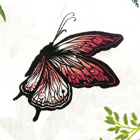 Tissu en coton - Fougères et papillons
