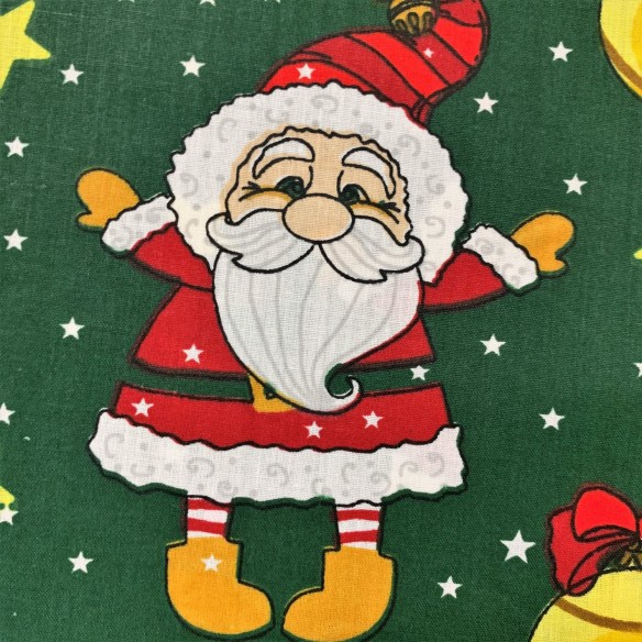 Tissu en coton - Père Noël et lumières vertes