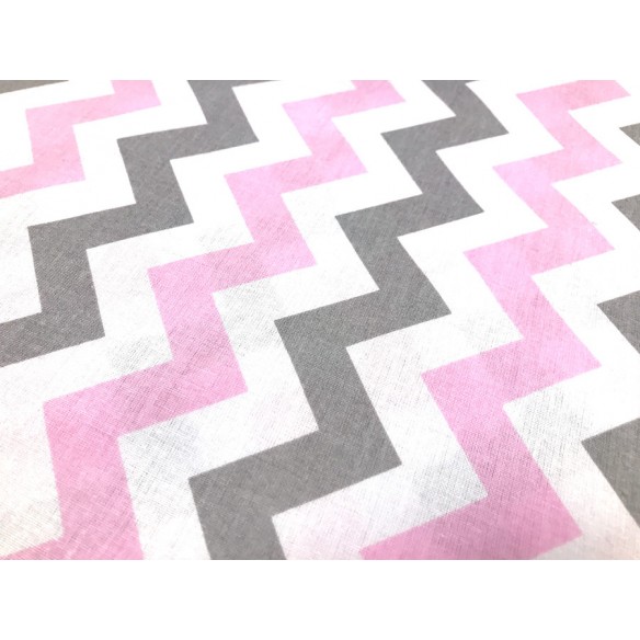 Tissu en coton - Zigzag rose-gris