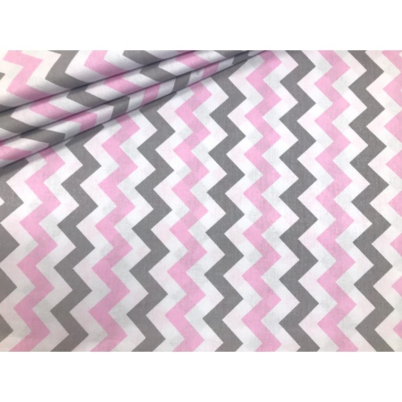 Tissu en coton - Zigzag rose-gris
