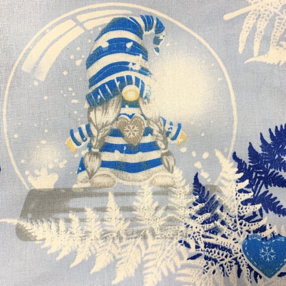 Tissu en coton - Nains de Noël bleus et patins