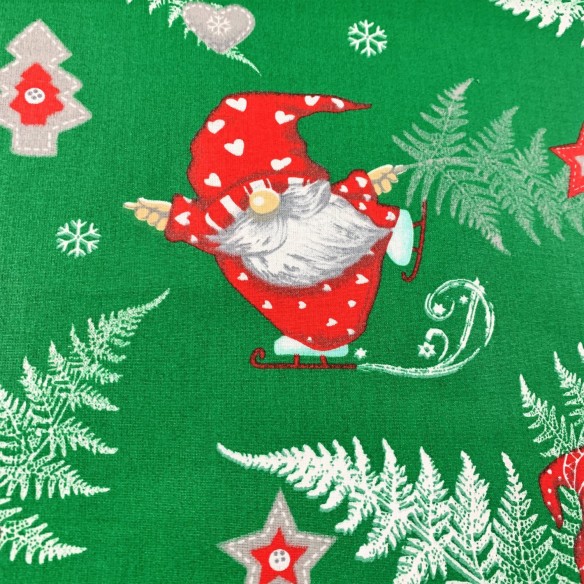 Tissu en coton - Nains de Noël vert et patins