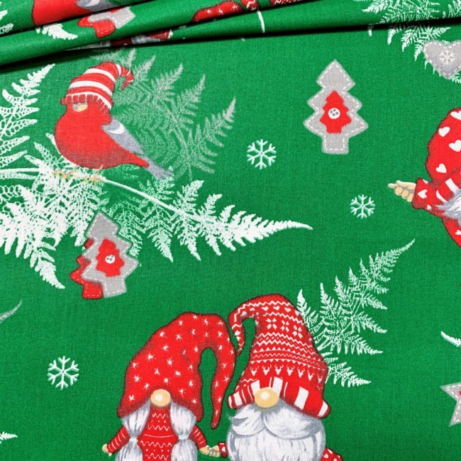 Tissu en coton - Nains de Noël vert et patins