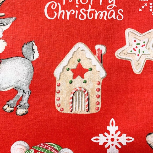Tissu en coton - Renne rouge "Merry christmas"