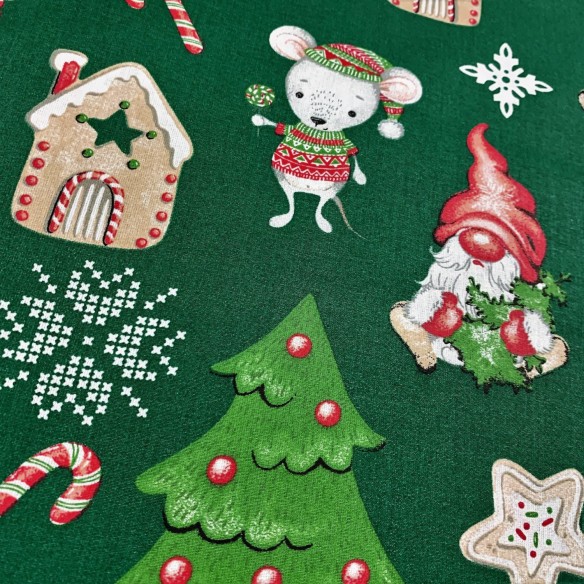 Tissu en coton - Renne vert "Merry christmas"