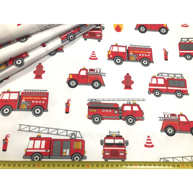 Sauver le jour de camions de pompiers et pompiers 100% Coton Lin Look recouvert de tissu 