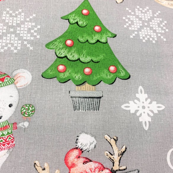 Tissu en coton - Renne Gris "Merry christmas"