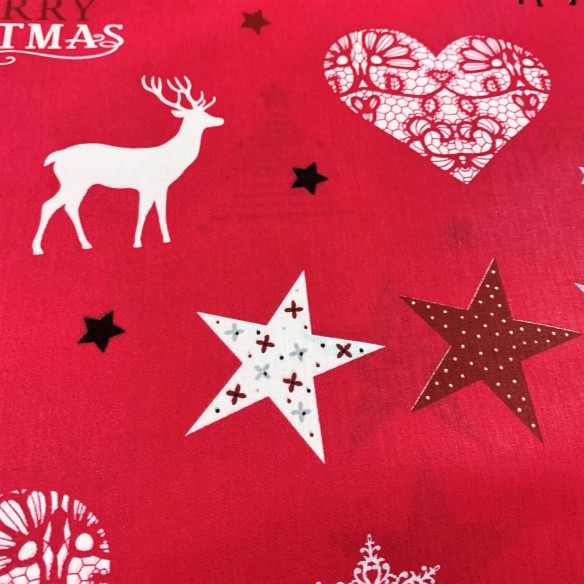 Tissu en coton - Festif merry christmas rouge II