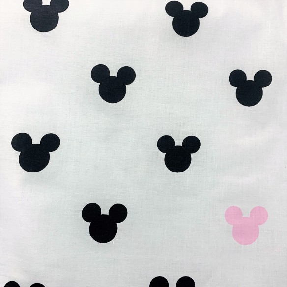 Tissu en coton - Mickey de souris rose-noir sur blanc