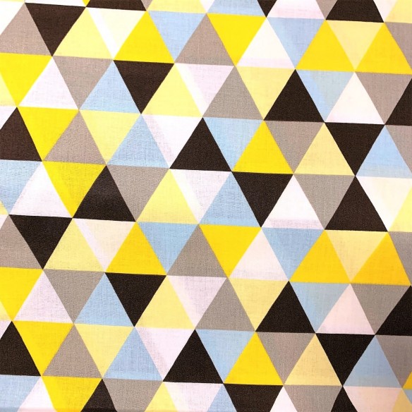 Tissu de coton - Pyramides, jaune, bleu et marron
