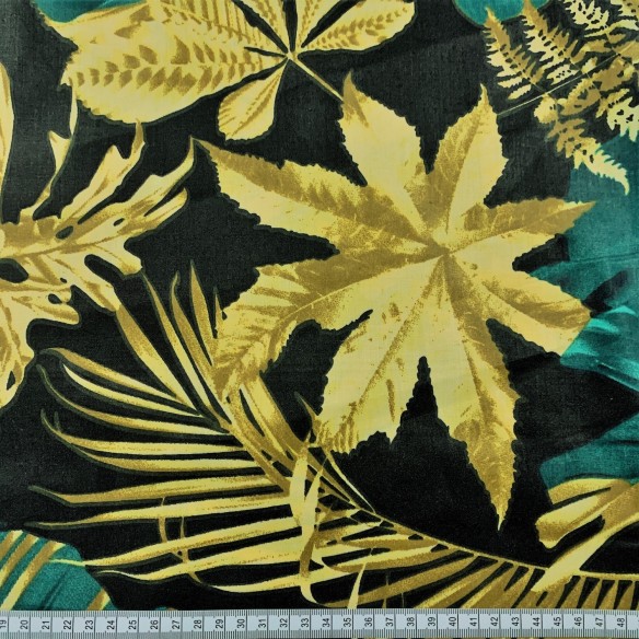 Tissu Coton - Grandes feuilles vert or