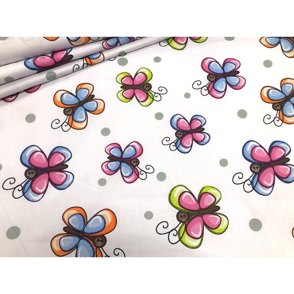 Tissu en coton - Grands papillons colorés pour enfants