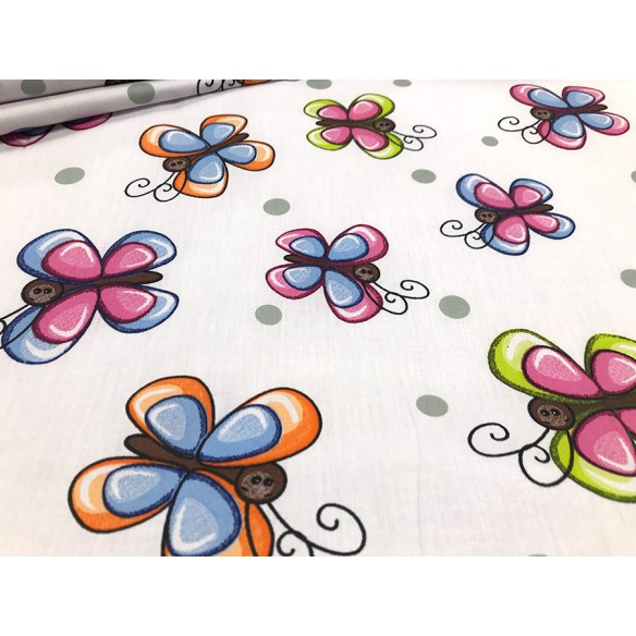 Tissu en coton - Grands papillons colorés pour enfants