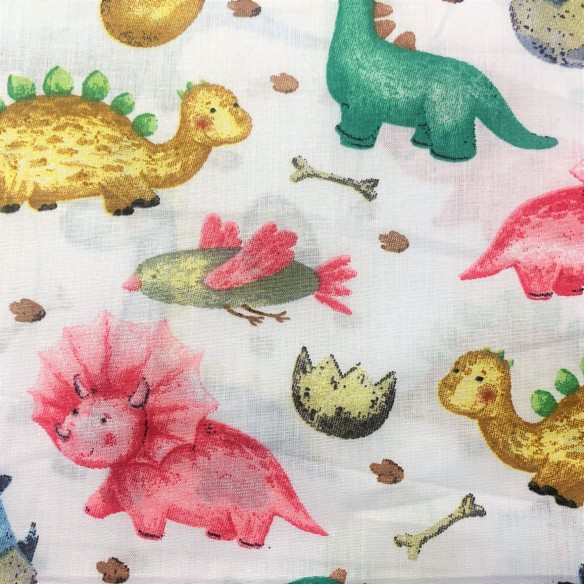 Tissu en coton - Dinosaures multicolores