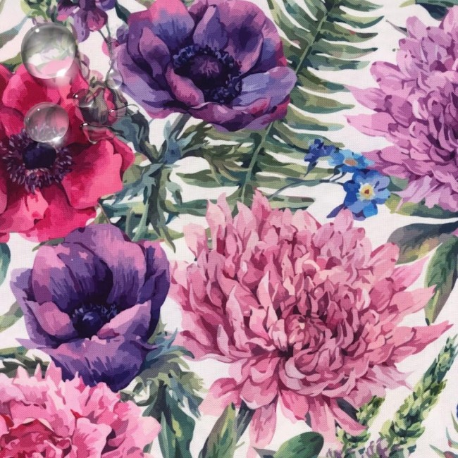 Tissu Oxford Déperlant - Fleurs Violet Pastel