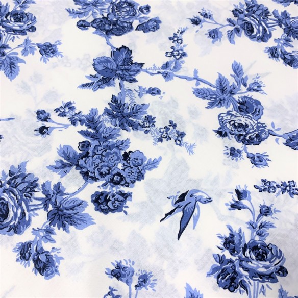 Tissu Coton - Rose bleue