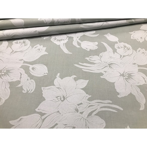 Tissu en coton - Fleurs glamour gris