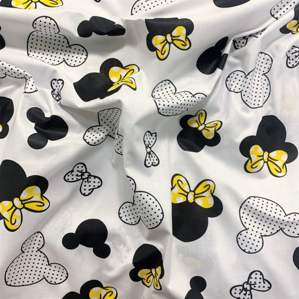 Tissu en coton - Mickey Mouse jaune à pois