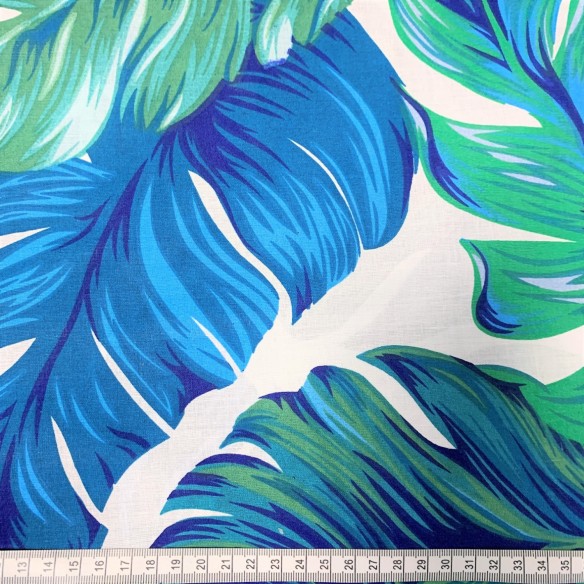 Tissu Coton 220 cm Monstera - Turquoise