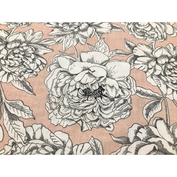 Tissu en coton - Fleurs de géraniums sur rose