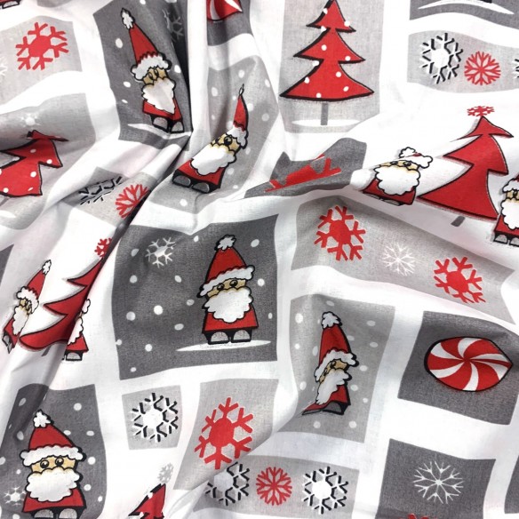 Tissu Coton - Patchwork de Noël, Père Noël Rouge