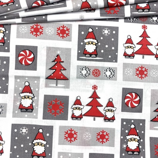 Tissu Coton - Patchwork de Noël, Père Noël Rouge