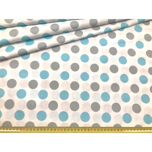 Tissu en coton - Pois gris-bleus 3 cm