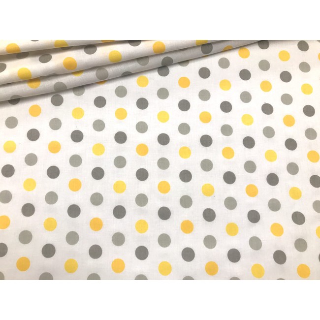 Tissu en coton - Pois jaunes-gris 2 cm