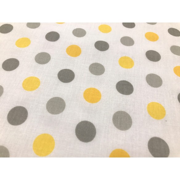 Tissu en coton - Pois jaunes-gris 2 cm