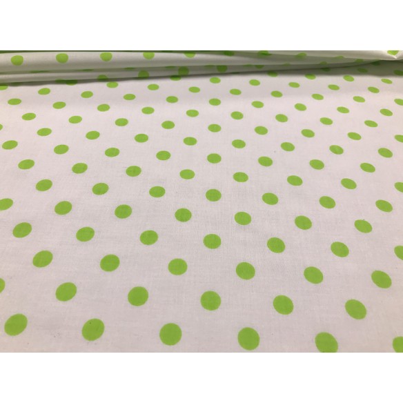 Tissu en coton - Pois verts dur blanc