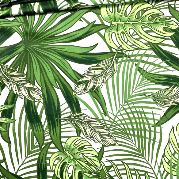 Tissu en coton - Botanique, vert et blanc