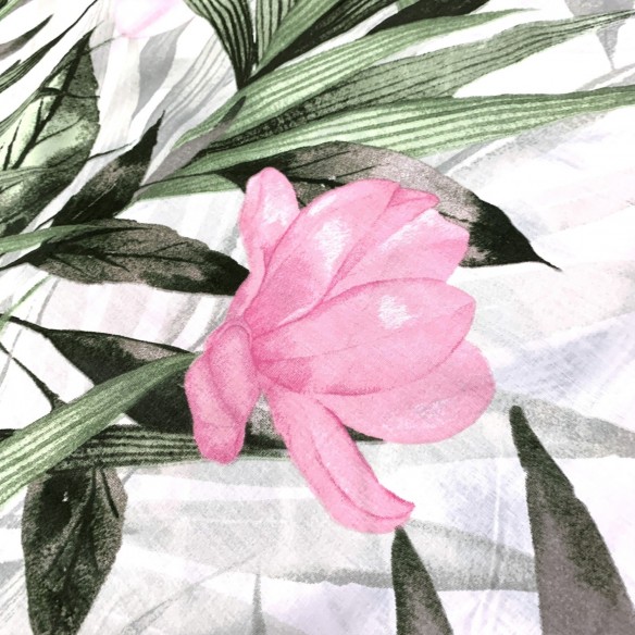 Tissu en coton - Botanique, fleur rose