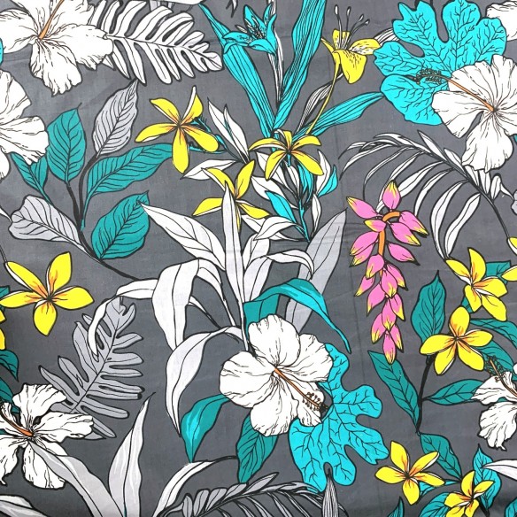 Tissu en coton - Botanique coloré, Gris