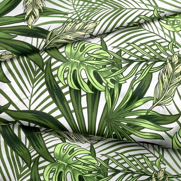 Tissu en coton - Botanique, vert et blanc