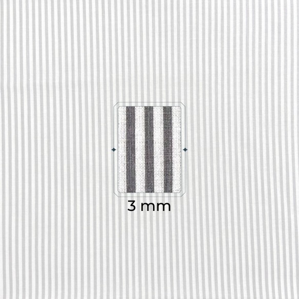 Tissu Coton - Rayures Grises 3 mm