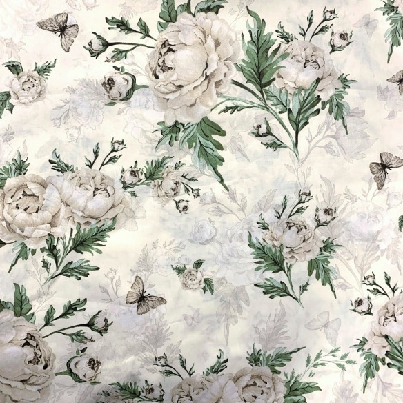 Tissu Coton - Fleurs Pivoines