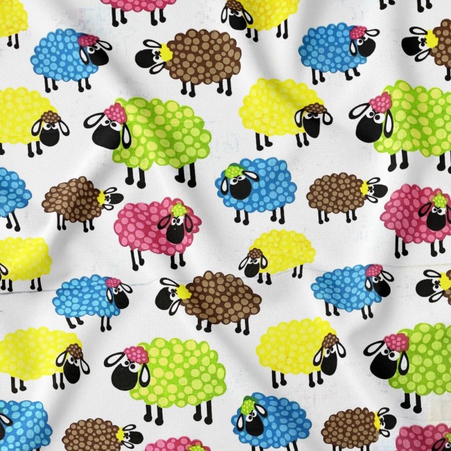 Tissu en coton - Moutons multicolores