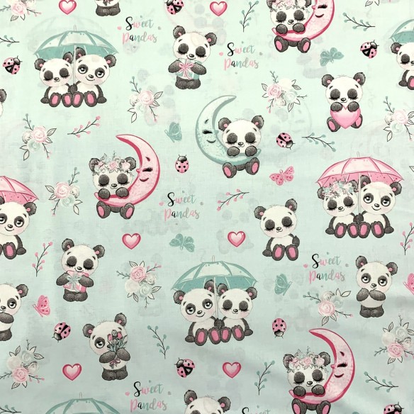 Tissu en coton - Pandas pastel