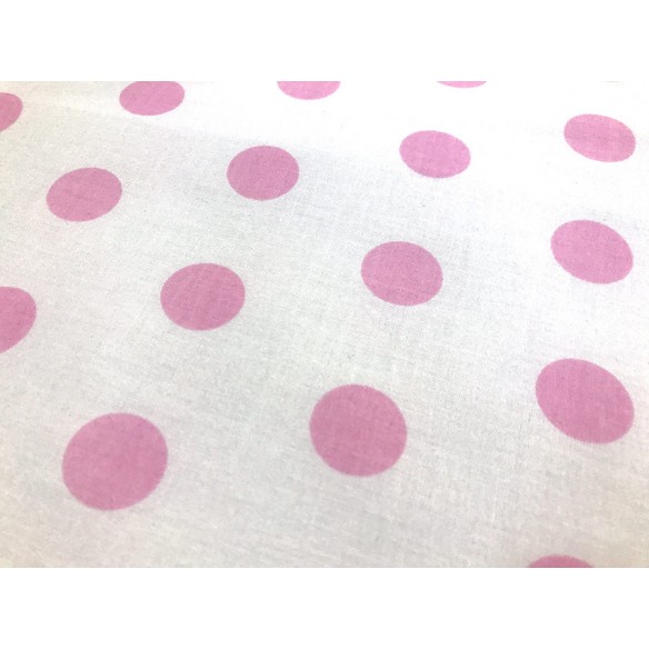 Tissu en coton - Pois roses sur blanc