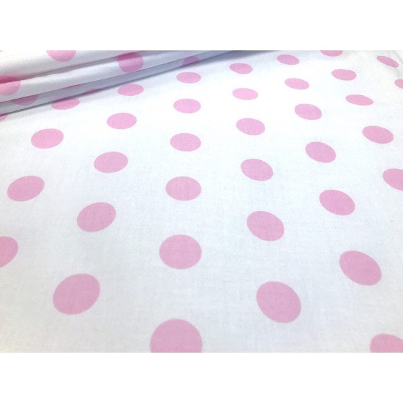 Tissu en coton - Pois roses sur blanc