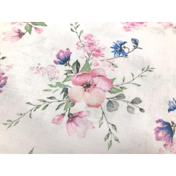 Tissu en coton - Fleurs de pommier sur blanc