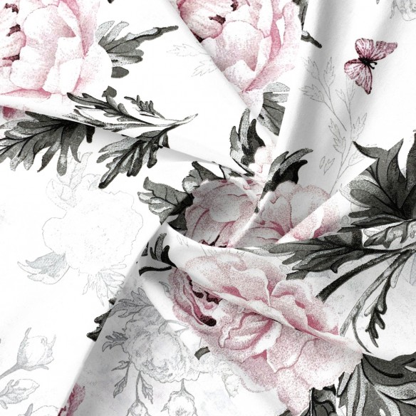 Tissu en coton - Fleurs de pivoine, rose